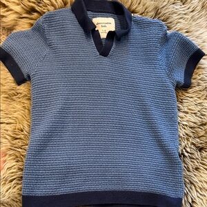abercrombie kids blue textured polo with navy trim